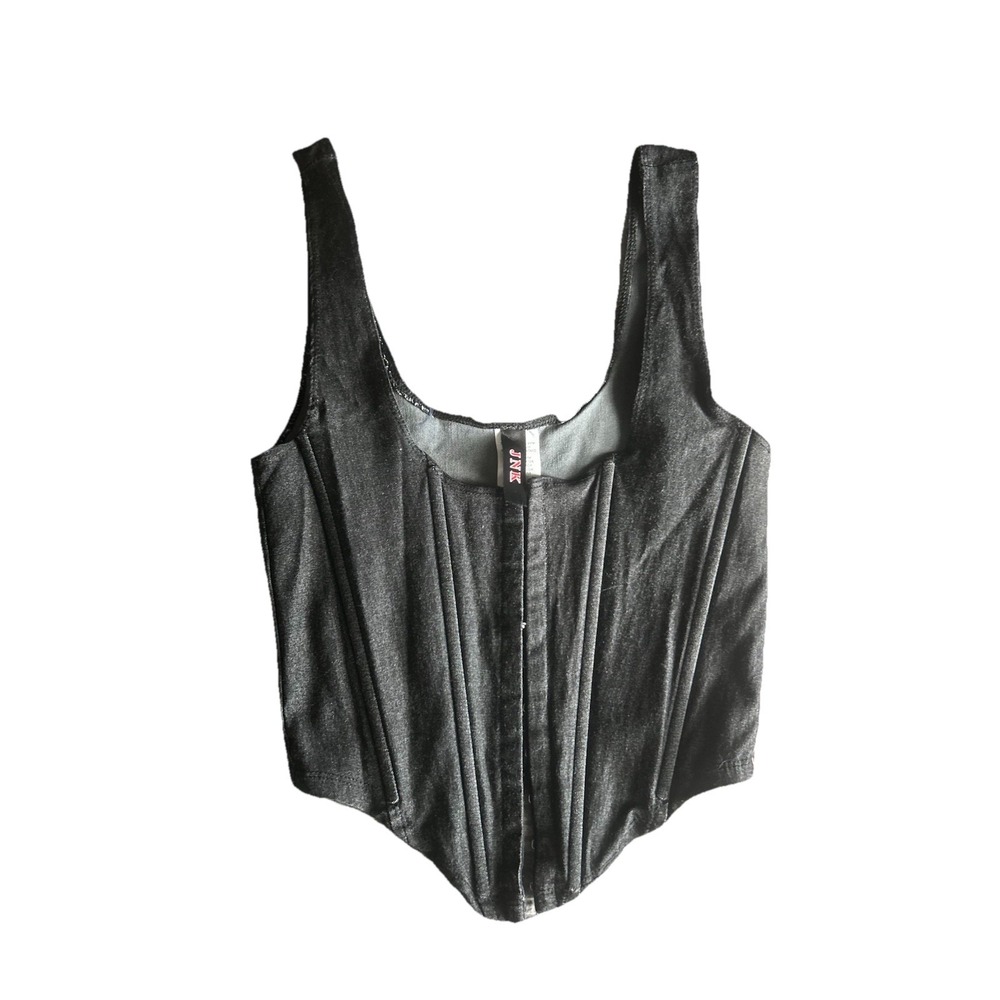 JNK Denim Bustier Corset Crop Top Paneled Gray Black Y2K Grunge Medium